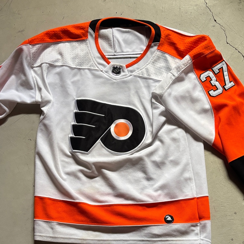 Brian Elliott Adidas White and Orange Hockey Jersey